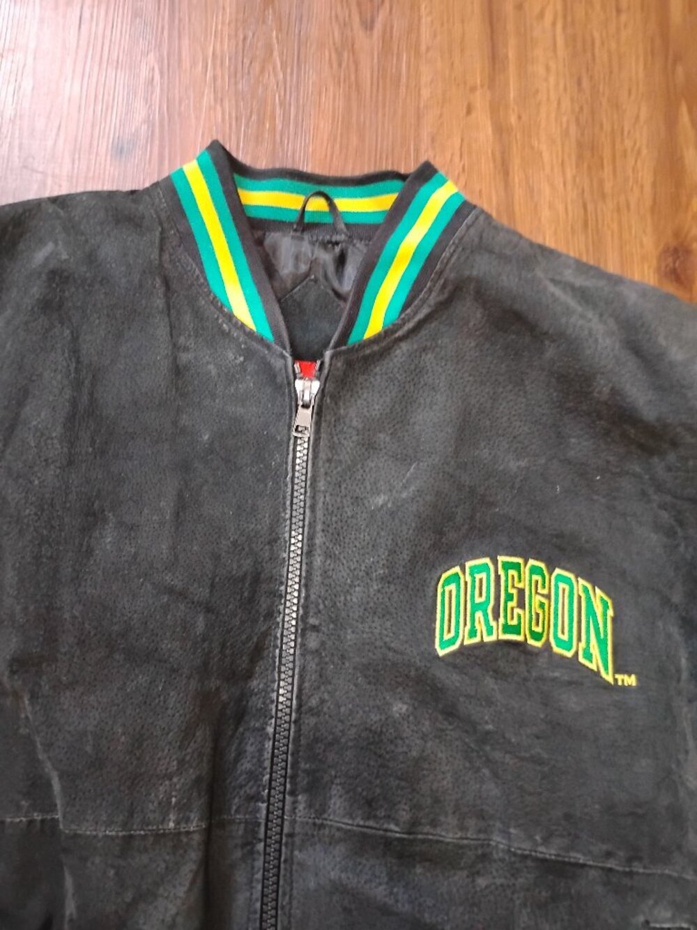 Vintage Oregon Ducks Two Tone Suede Leather Bomber Jacket
